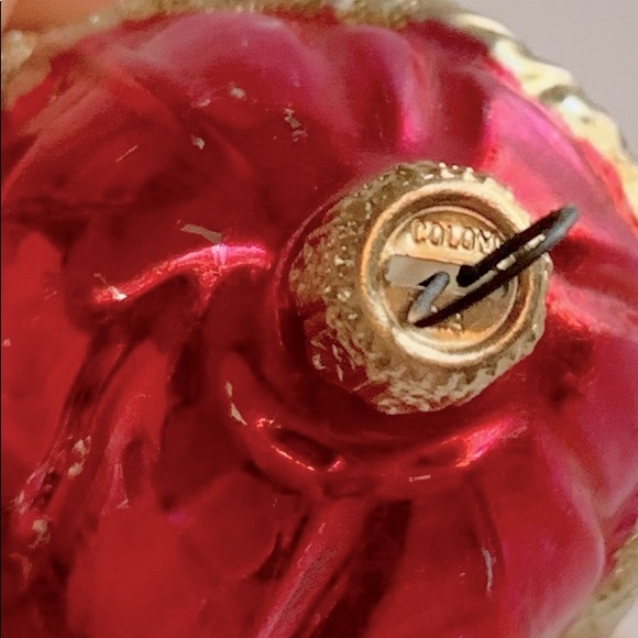 Two Vintage Mercury Glass Ornaments from Columbia- Santa Head & Poinsettia - Picture 8 of 12